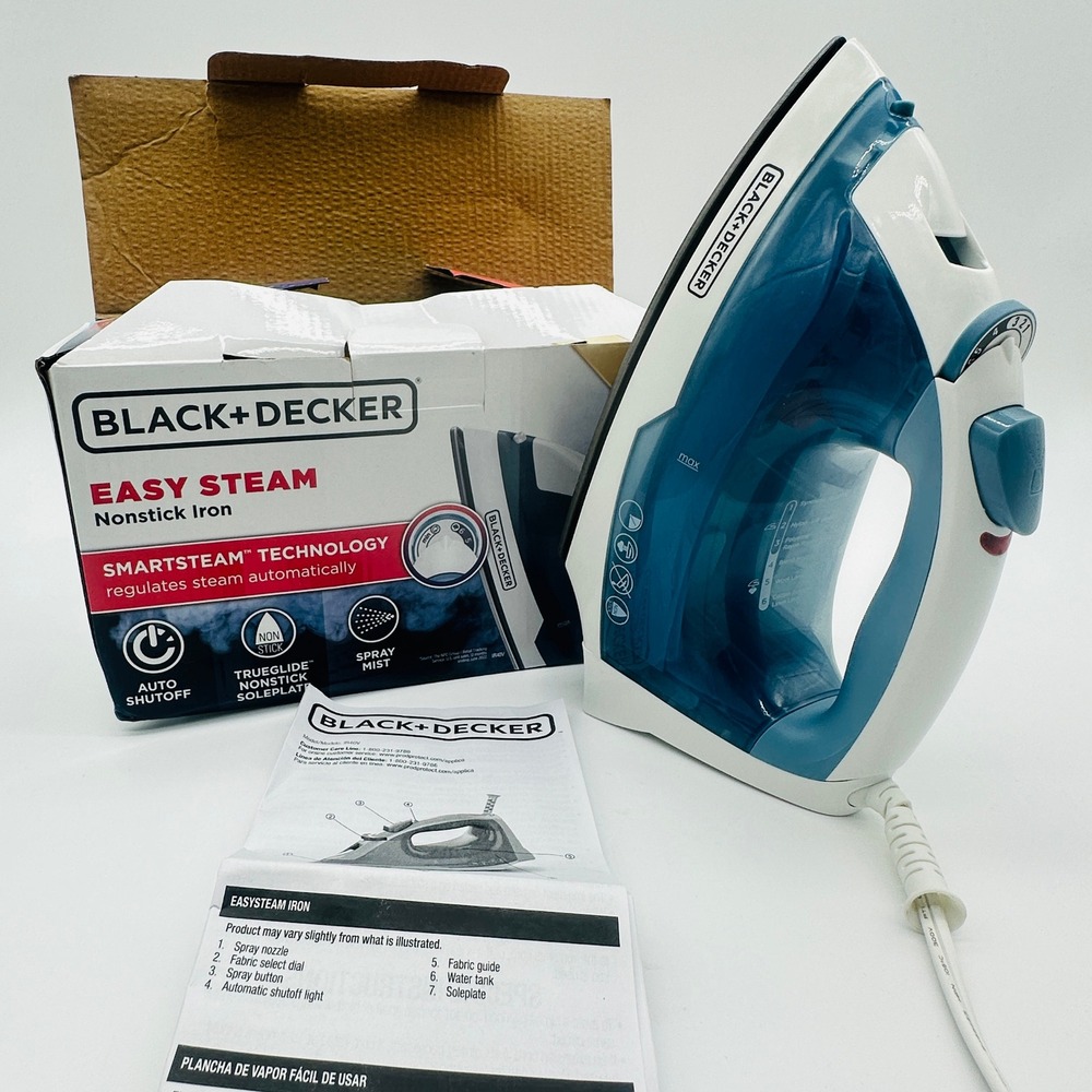 Black + Decker Easy Steam Nonstick Iron Blue White IR40V SmartSteam 1200W Tested